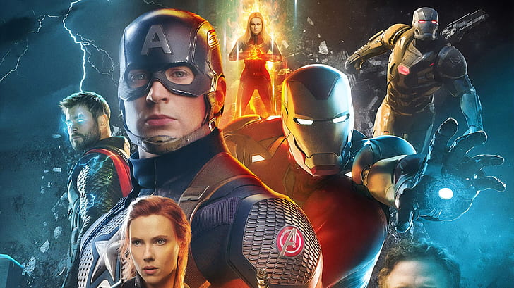 The Avengers, Avengers EndGame, Black Widow, Captain America, Captain Marvel, Iron Man, Thor, War Machine, HD wallpaper