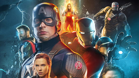 The Avengers, Avengers EndGame, Black Widow, Captain America, Captain Marvel, Iron Man, Thor, War Machine, HD тапет HD wallpaper