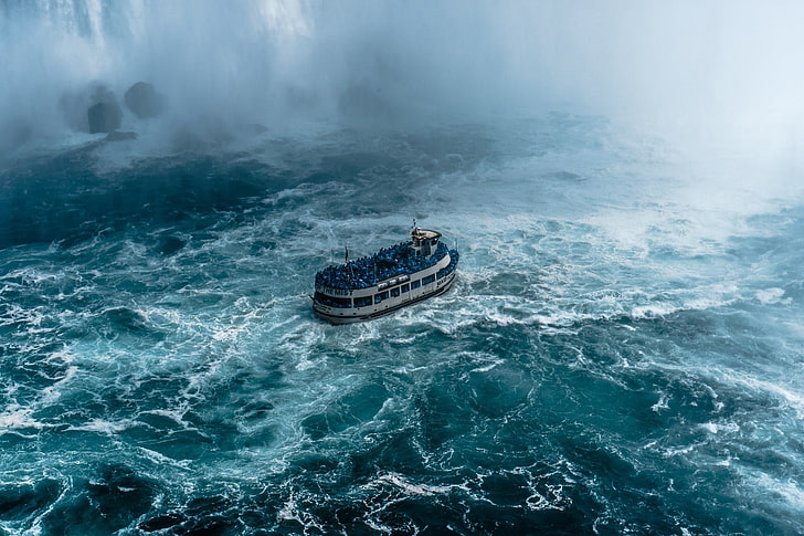 белый круизный корабль посреди моря, фотография, Ниагарский водопад, HD обои