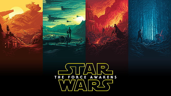 رسم توضيحي لـ Star Wars The Force Awakens ، ورق الحائط الرقمي Star Wars The Force Awakens ، حرب النجوم: The Force Awakens ، ملصقات الأفلام ، ملصق الفيلم ، الكولاج ، Star Wars ، التدرج ، Jakku ، Rey ، BB-8 ، غروب الشمس ، Star Destroyer ، Poe Dameron ، الجناح X ، الكابتن Phasma ، stormtrooper ، Kylo Ren ، Sith ، السيف الضوئي، خلفية HD HD wallpaper