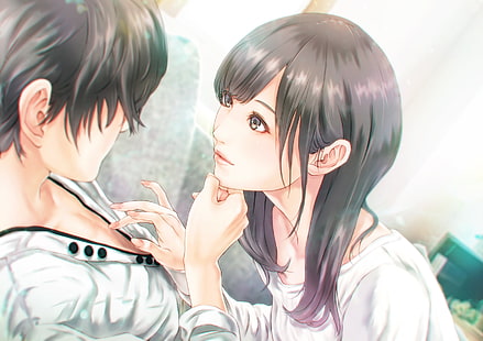 Anime casal, romance, semi realista, fofa, cabelo castanho, Anime, HD papel de parede HD wallpaper