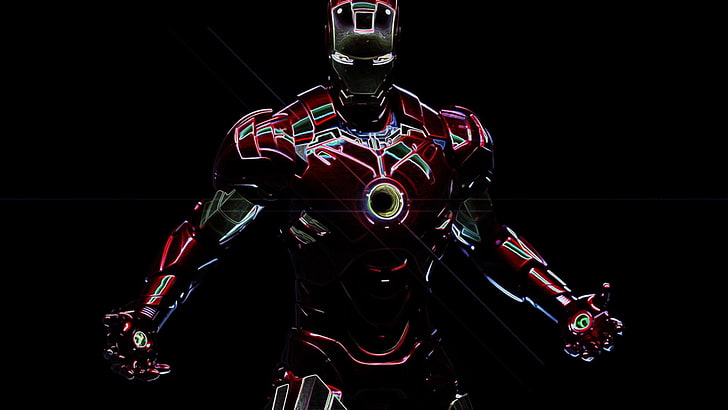 Железный Человек, цифровые обои, Железный Человек, Marvel Comics, супергерой, Тони Старк, Роберт Дауни-младший, черный фон, произведение искусства, цифровое искусство, HD обои