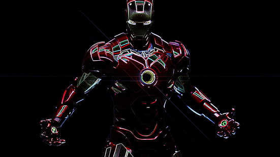 Tapeta cyfrowa Iron Man, Iron Man, Marvel Comics, superbohater, Tony Stark, Robert Downey Jr., czarne tło, grafika, sztuka cyfrowa, Tapety HD HD wallpaper