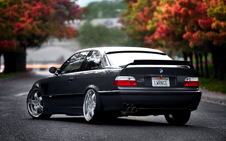 gray BMW coupe, Machine, Tuning, Grey, Style, Car, Wallpapers, E36, BMW, Wallpaper, Stance, Stens, Back, 1996, HD wallpaper