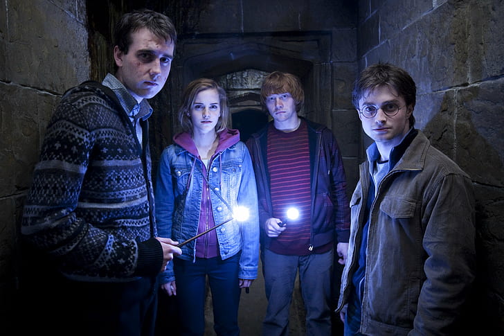 Harry Potter, Harry Potter i Insygnia Śmierci: część 2, Hermiona Granger, Neville Longbottom, Ron Weasley, Tapety HD