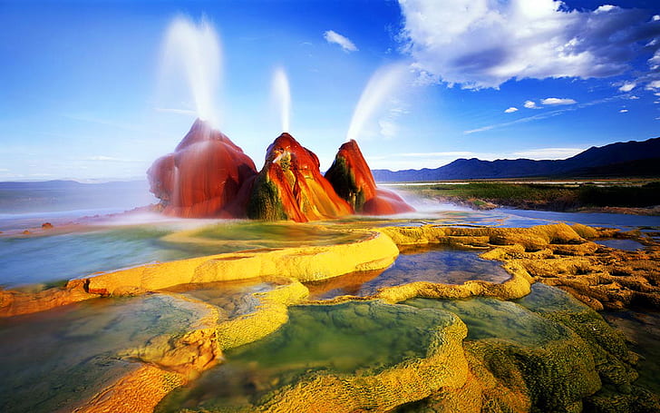 น้ำพุร้อนแหล่งน้ำพุร้อน Black Rock Desert Desert ในเนวาดาสหรัฐอเมริกา 2560 × 1200, วอลล์เปเปอร์ HD