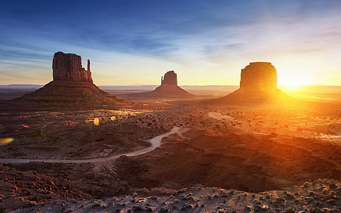 Arizona, Monument Valley, พระอาทิตย์ตก, ภูเขา, ทะเลทราย, แอริโซนา, อนุสาวรีย์, หุบเขา, พระอาทิตย์ตก, ภูเขา, ทะเลทราย, วอลล์เปเปอร์ HD HD wallpaper