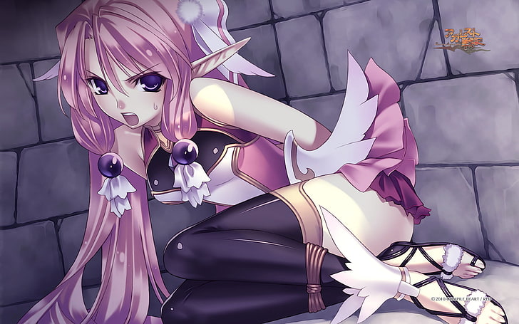 female anime character digital wallpaper, stone, elf, connected, Record of Agarest War, Ellis, HD wallpaper