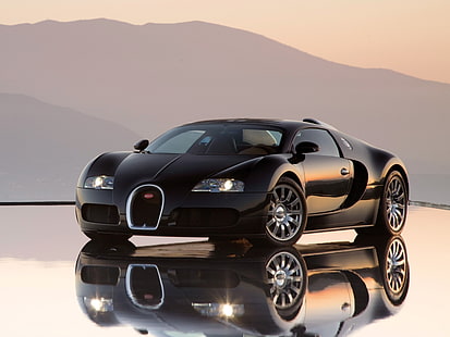 Bugatti Veyron, автомобиль, Bugatti, автомобиль, черные автомобили, HD обои HD wallpaper