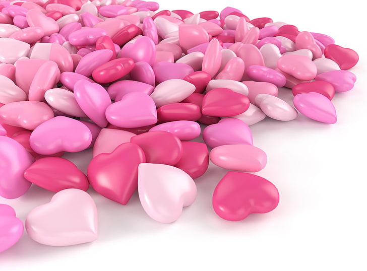 heart-shaped candy lot, heart, shape, pink, HD wallpaper