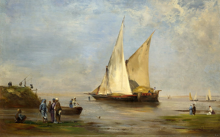 målning, båt, hav, Nilen, klassisk konst, Eugène Fromentin, HD tapet