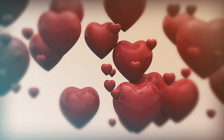 rotes Herz digitale Tapete, Herz, Fliegen, bunt, Dunst, HD-Hintergrundbild