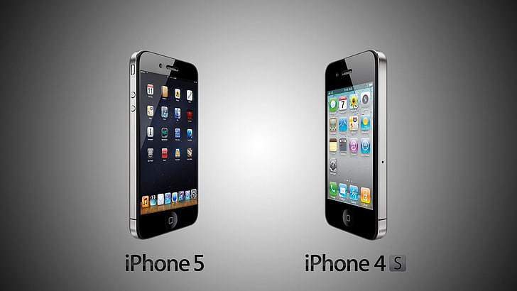 schwarze iPhone 5 und schwarze iPhone 4s Collage, iphone 5 gegen iphone 4s, iphone, Technologie, Telefon, Gerät, Apfel, HD-Hintergrundbild