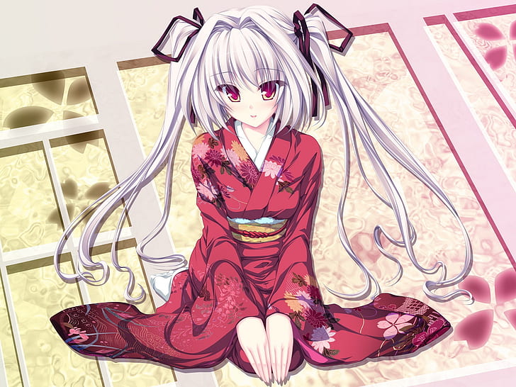 Red kimono anime girl, Rouge, Kimono, Anime, Fille, Fond d'écran HD