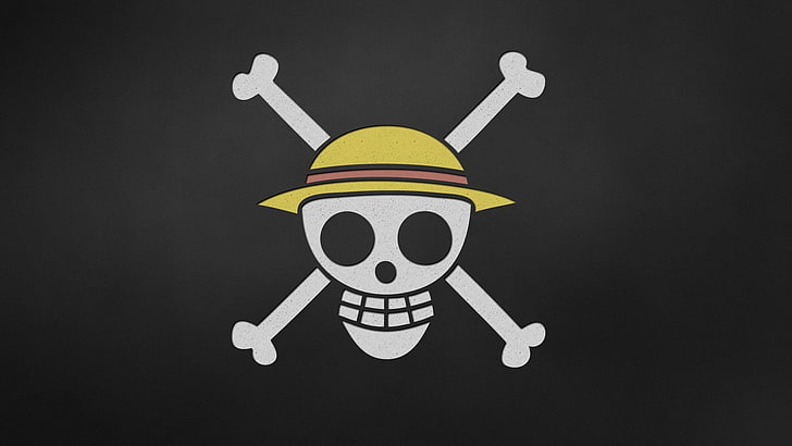 Strawhat Pirates logo wallpaper, One Piece, Jolly Roger, skull, hat, anime, HD wallpaper