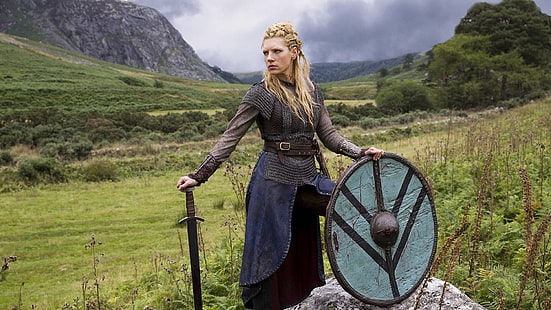 Vikingos, Katheryn Winnick, espada, vikingos, Katheryn, Winnick, espada, Fondo de pantalla HD HD wallpaper
