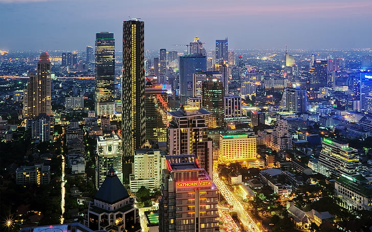 Bangkok, buildings, cities, lights, night, skyscrapers, thailand, HD  wallpaper | Wallpaperbetter