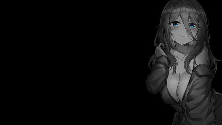 selektive Färbung, schwarzer Hintergrund, dunkler Hintergrund, einfacher Hintergrund, Anime-Mädchen, HD-Hintergrundbild