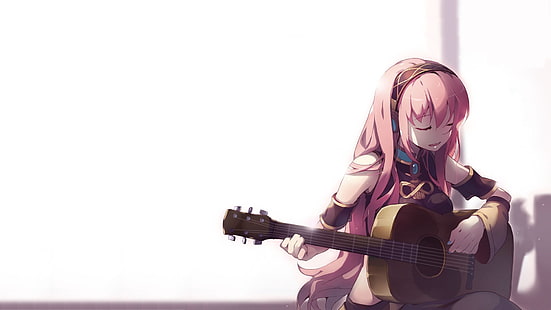 rosa haired kvinnlig karaktär illustration, animeflickor, Megurine Luka, Vocaloid, gitarr, anime, HD tapet HD wallpaper
