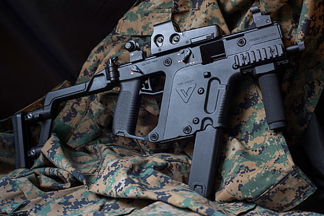 черна пушка, оръжия, яке, камуфлаж, пистолет, Super V, KRISS Vector, HD тапет HD wallpaper