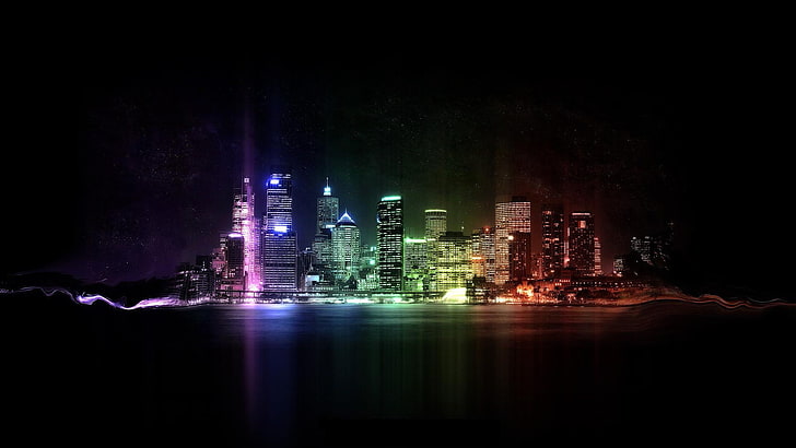 различни цветове осветени сгради, град, градски пейзаж, Ню Йорк, HD тапет