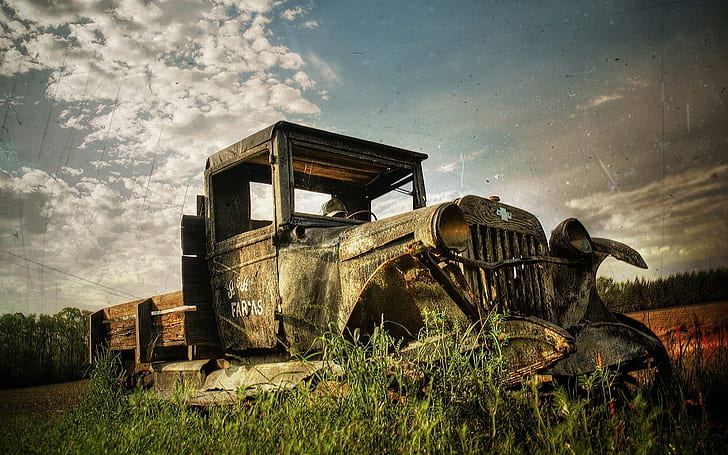 Abandoned old Car HDR, classic, cars, HD wallpaper