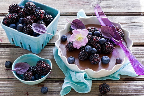 food, berries, blackberries, blueberries, HD wallpaper HD wallpaper