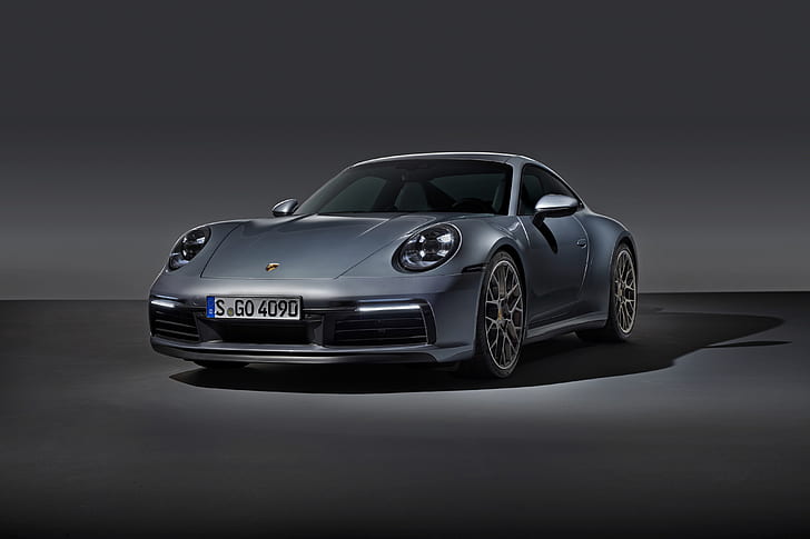 gris, fond, coupé, 911, Porsche, Carrera 4S, 992, 2019, Fond d'écran HD
