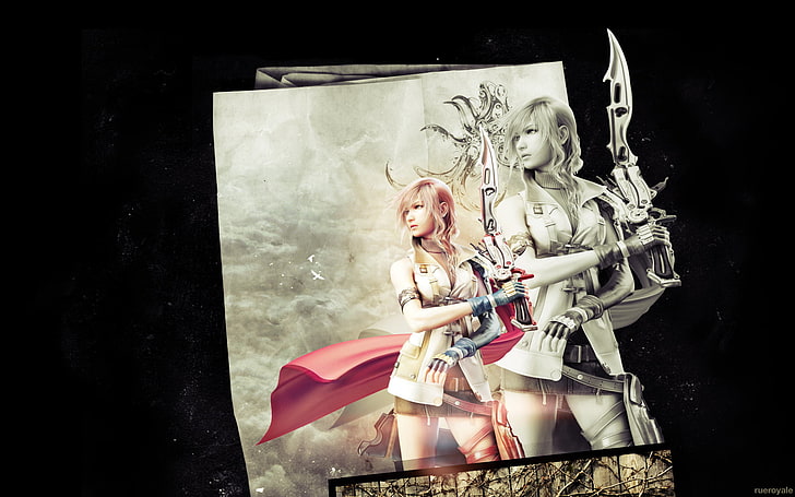 Финална фантазия 13 мълния, жена държи плакат с меч, аниме / анимирани, HD тапет