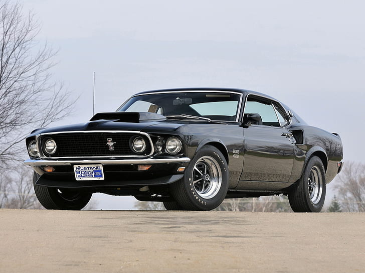 1969, Muscle car, Boss, Black, Mustang, Ford, 429, HD wallpaper