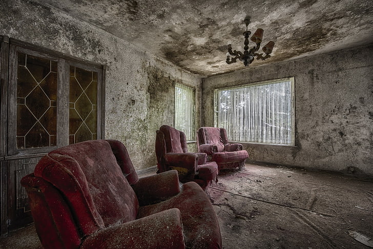 old, chair, room, interior, ruin, HD wallpaper