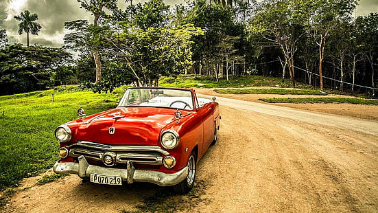 кола, класическа кола, автомобилен дизайн, ретро кола, класика, антична кола, превозно средство, Куба, дърво, гора, HD тапет HD wallpaper