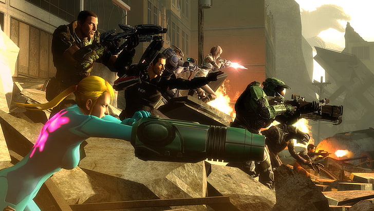 شاشة لعبة فيديو ، Samus Aran ، Commander Shepard ، Master Chief ، Garrus Vakarian ، Claire Farron ، The Arbiter ، Gordon man ، video games ، render ، CGI ، فن رقمي، خلفية HD