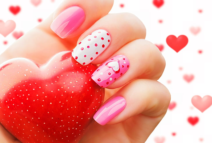 love, heart, romantic, manicure, valentine`s day, HD wallpaper