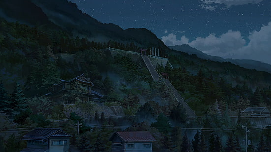 Anime, Your Name., Cloud, Kimi No Na Wa., Mountain, Nature, Night, Shrine, Sky, HD tapet HD wallpaper
