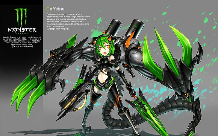 Monster Afeine character illustration, Monster Energy, original characters, GiA, anime girls, anime, HD wallpaper