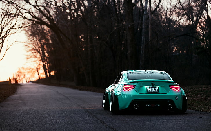 teal Toyota 86 coupe, toyota, gt86, rear view, evening, HD wallpaper
