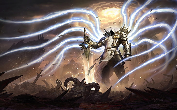 Diablo Archangel digitale Tapete, Diablo, Diablo III, Diablo 3: Reaper of Souls, Videospiele, Tyrael, Fantasiekunst, digitale Kunst, HD-Hintergrundbild