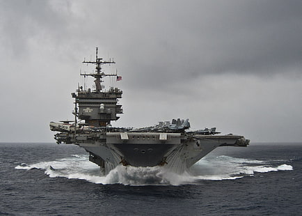 modelo a escala de barco blanco y negro, barco, USS Enterprise (CVN-65), portaaviones, vehículo, militar, Fondo de pantalla HD HD wallpaper