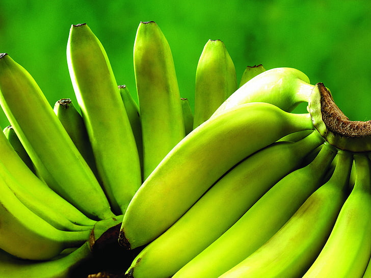 зеленые бананы, фрукты, бананы, фрукты, травы, HD обои