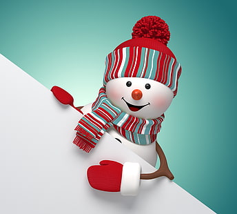 weiße und rote Schneemannillustration, neues Jahr, Weihnachten, Schneemann, niedlich, fröhlich, HD-Hintergrundbild HD wallpaper