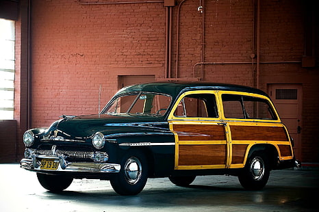 '50 Mercury Woodie, вагон, реколта, 1950, гара, класика, живак, антик, woodie, автомобили, HD тапет HD wallpaper