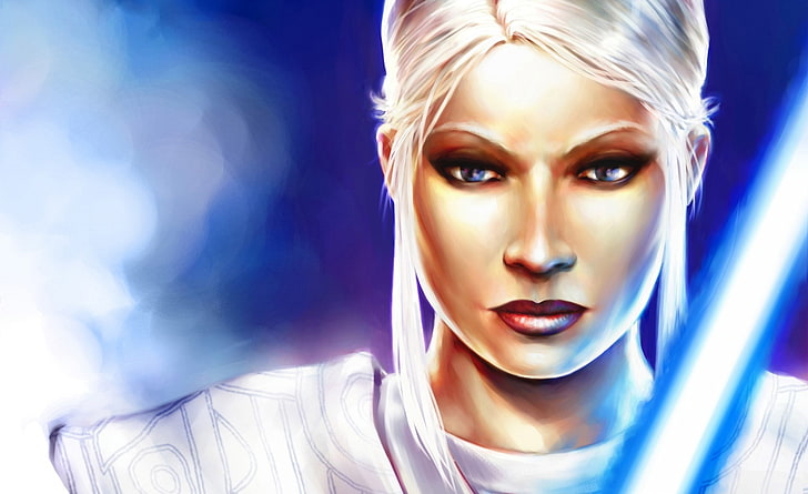 Star Wars The Old Republic (SWTOR), white-haired woman holding blue lightsaber digital wallpaper, Games, Star Wars, star wars the old republic, swtor, (SWTOR), space combat game, HD wallpaper