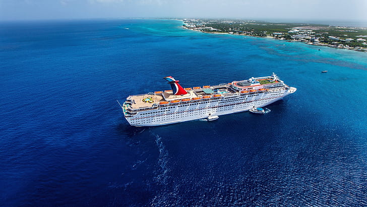 Big ship, blue sea, coast, white cruise ship, Big, Ship, Blue, Sea, Coast, HD wallpaper