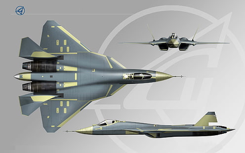 pesawat terbang, f a, fighter, jet, militer, pak, pesawat, rusia, siluman, sukhoi, t 50, Wallpaper HD HD wallpaper