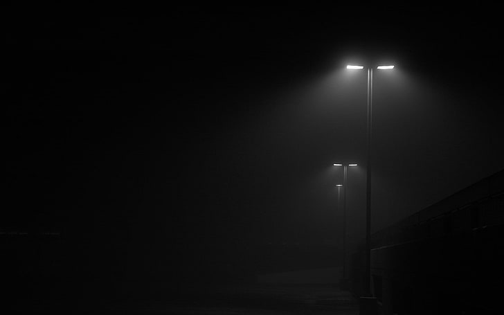 black street light, lights, monochrome, HD wallpaper