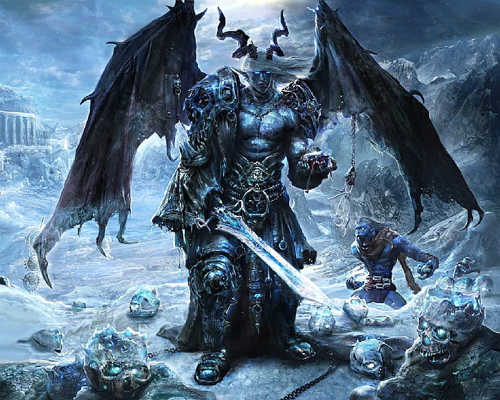 Terror Blade illustration, Dark, Demon, Angel, Fallen Angel, Snow, Sword, Wings, HD wallpaper