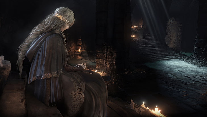 тапет на измислен герой на жена, Dark Souls III, Dark Souls, готика, тъмно, видео игри, рицар, огън, борба, меч, пейзаж, замък, пазач на огън, HD тапет