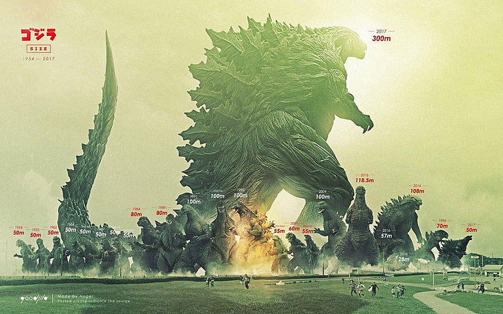 Godzilla wallpaper, Godzilla, creature, infographics, running, HD wallpaper