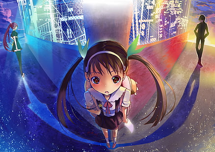 애니메이션 소녀, 모노 가타리 시리즈, Senjougahara Hitagi, Hachikuji Mayoi, Araragi Koyomi, HD 배경 화면 HD wallpaper